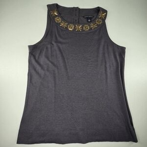 Banana Republic Metal Embellished Sleeveless Cotton Modal Tank Top Gray Size M